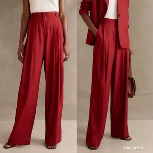 Banana Republic Cherry Red Lena Wide-leg Linen-blend Pant Trousers